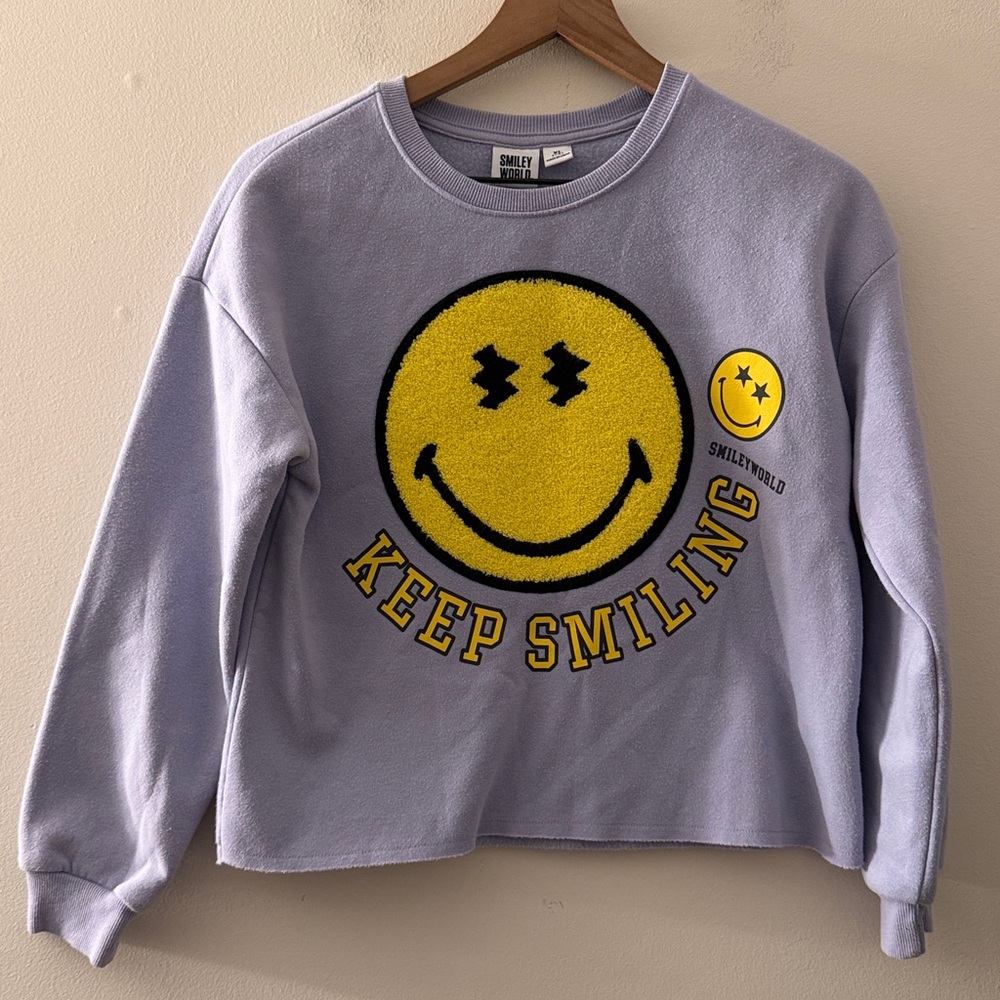 Smiley World Girls Lavender Cropped Crewneck Sweatshirt XL 14